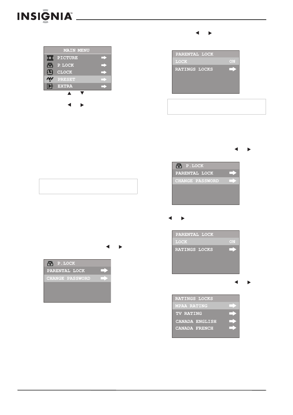 Activation du contrôle parental, Définition des classifications mpaa | Insignia NS-F24TV User Manual | Page 36 / 66
