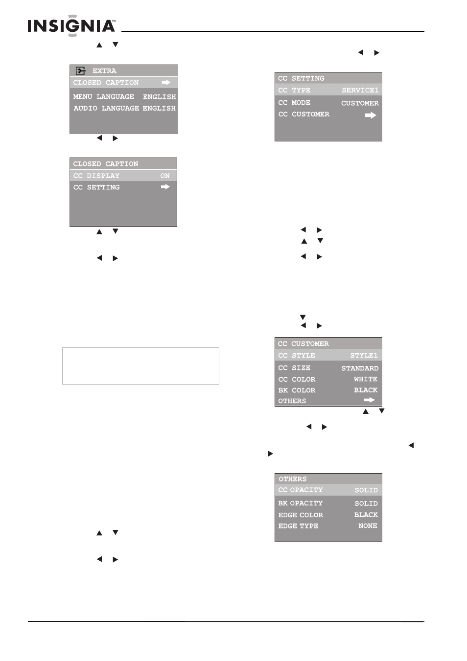 Selección del tipo de subtítulos optativos | Insignia NS-F24TV User Manual | Page 56 / 66