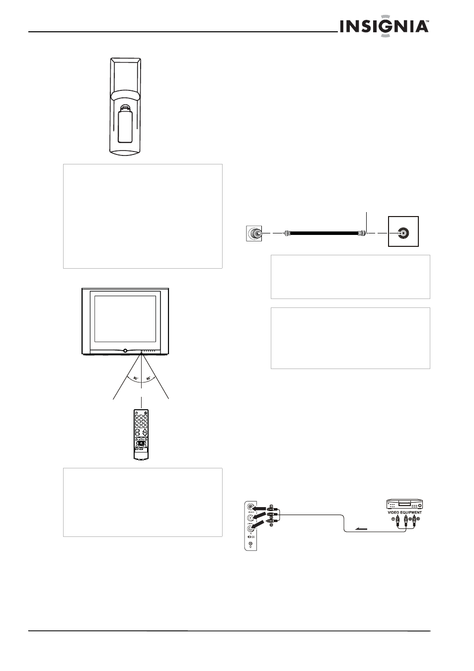Using the remote control, Setting up your television, Unpacking your television | Locating the television, Connecting video and audio equipment, Connecting using the side av input terminals | Insignia NS-F24TV User Manual | Page 7 / 66
