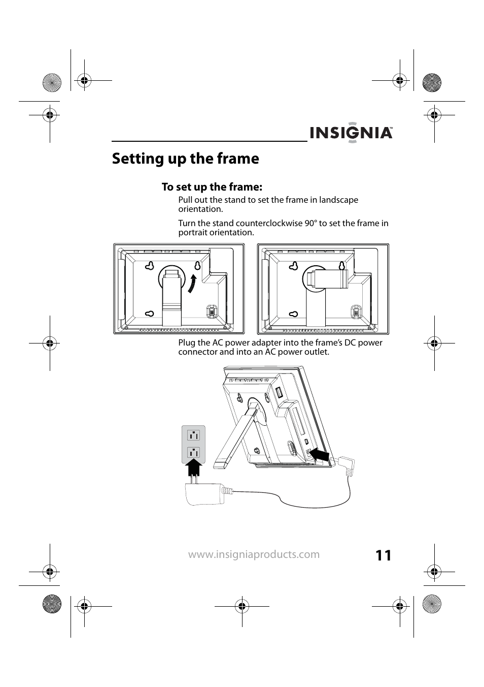 Setting up the frame | Insignia NS-DPF7G User Manual | Page 10 / 33