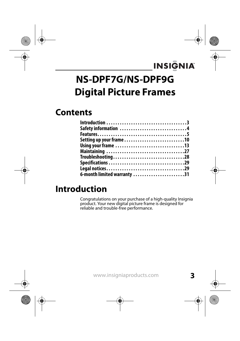Insignia NS-DPF7G User Manual | Page 2 / 33