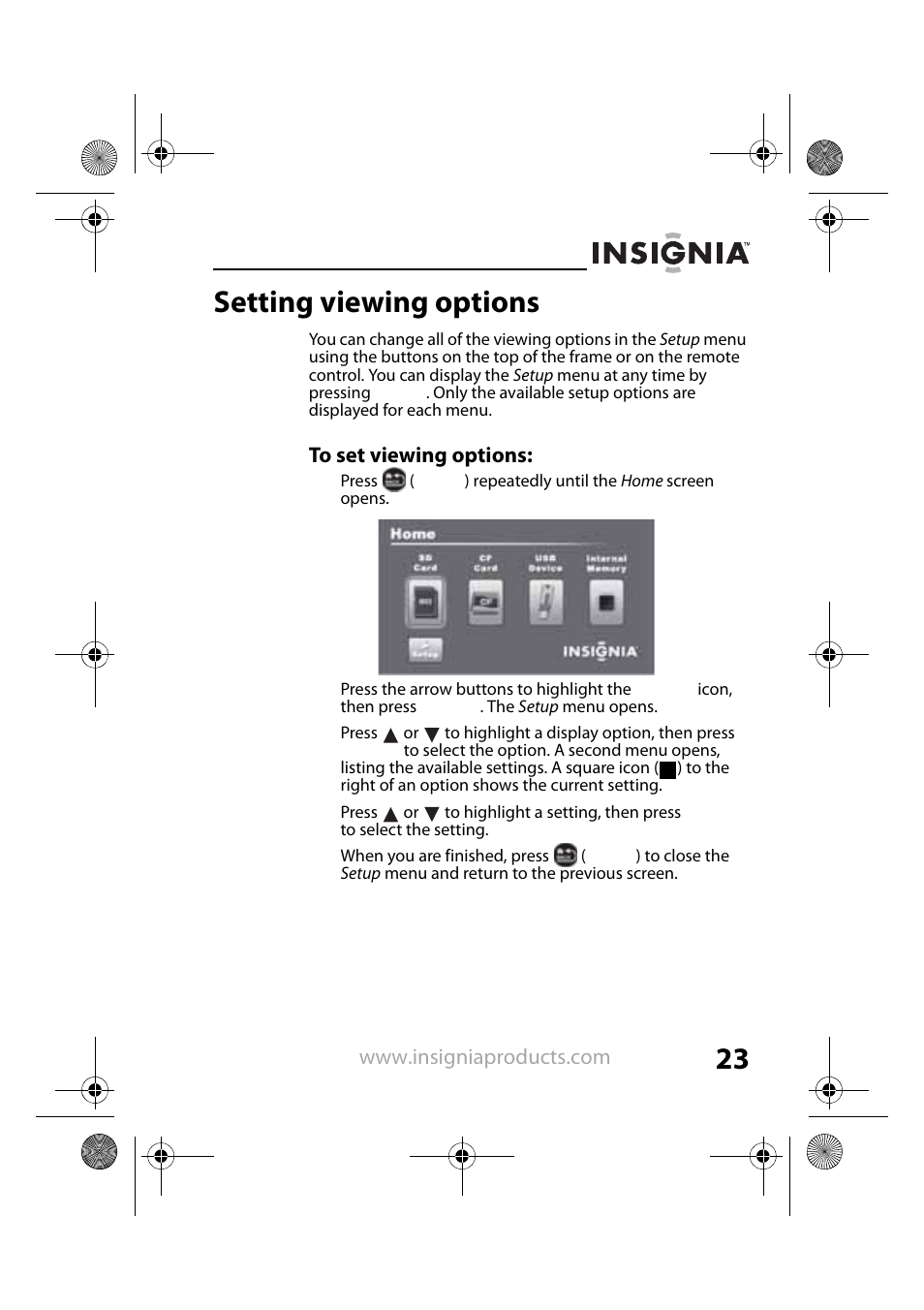 Setting viewing options | Insignia NS-DPF7G User Manual | Page 22 / 33