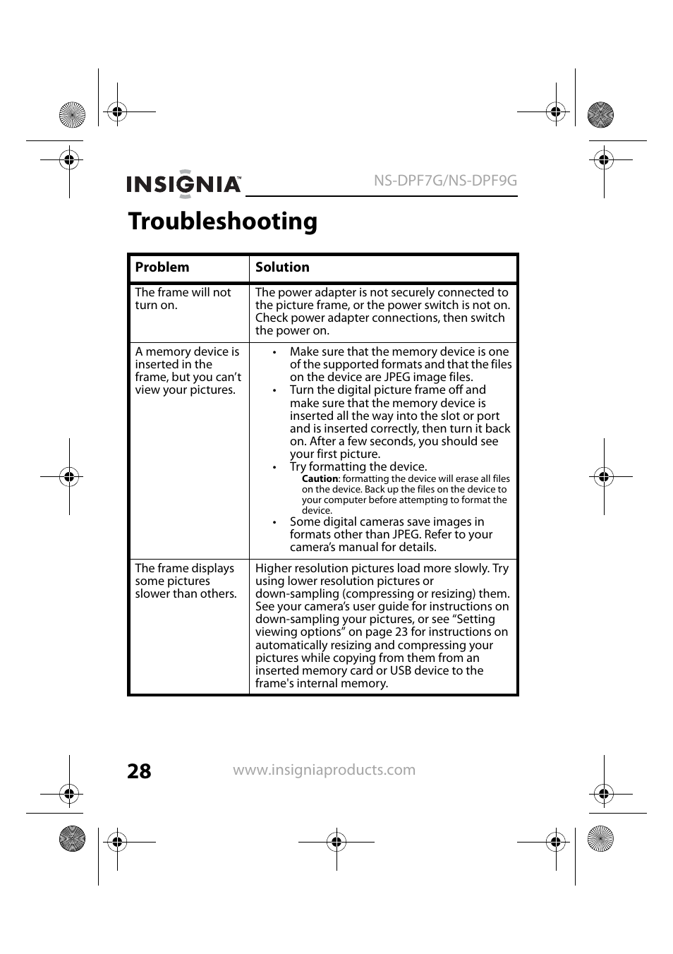 Troubleshooting | Insignia NS-DPF7G User Manual | Page 27 / 33