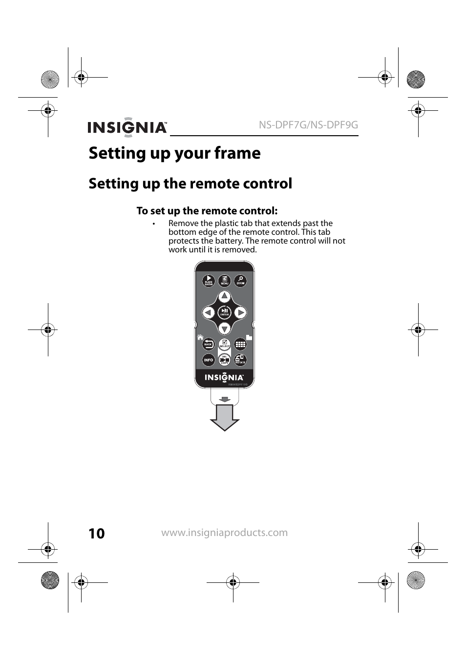 Setting up your frame, Setting up the remote control | Insignia NS-DPF7G User Manual | Page 9 / 33