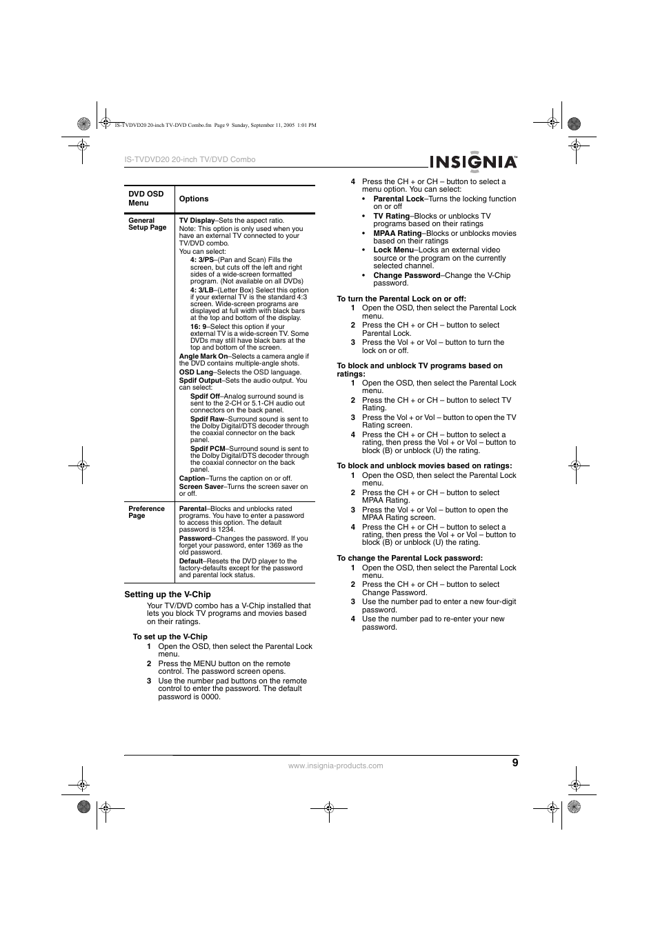 Insignia IS-TVDVD20 User Manual | Page 11 / 44