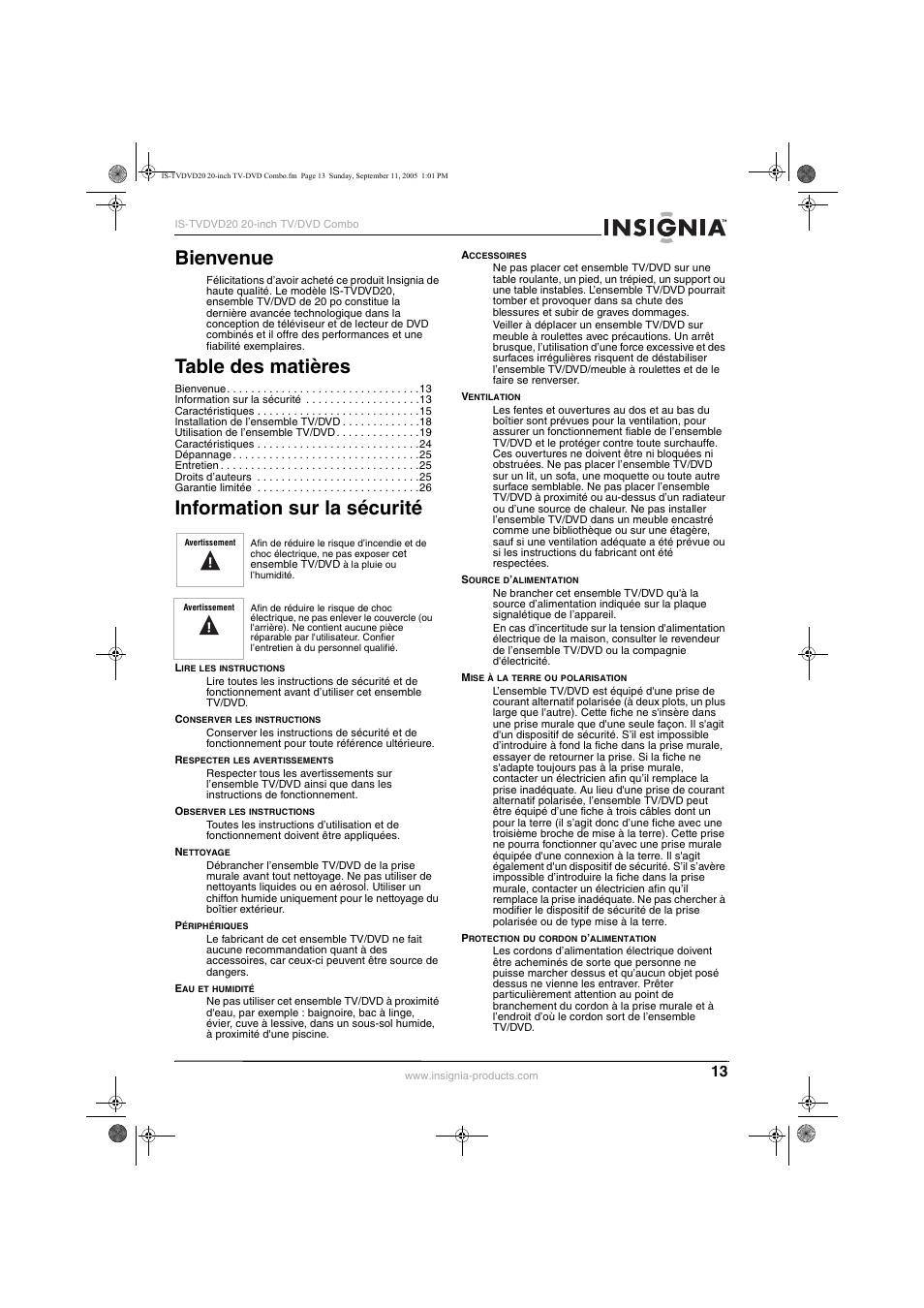 Insignia IS-TVDVD20 User Manual | Page 15 / 44