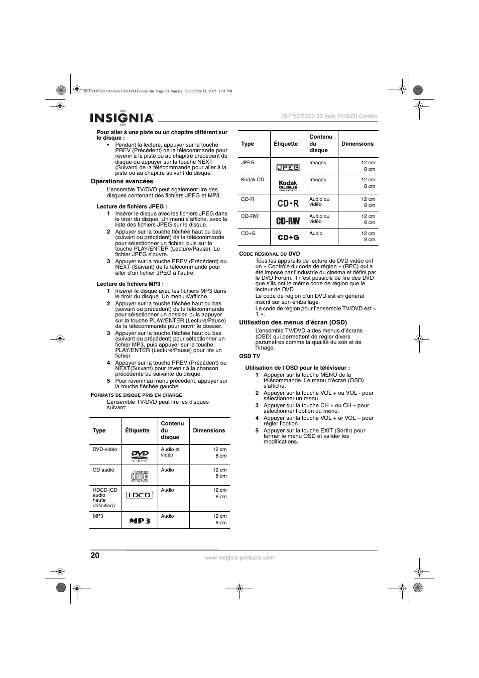Insignia IS-TVDVD20 User Manual | Page 22 / 44