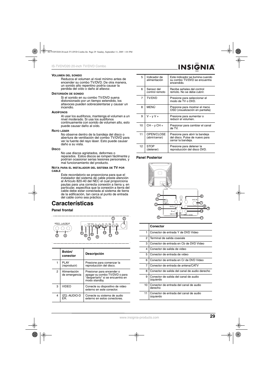 Características | Insignia IS-TVDVD20 User Manual | Page 31 / 44
