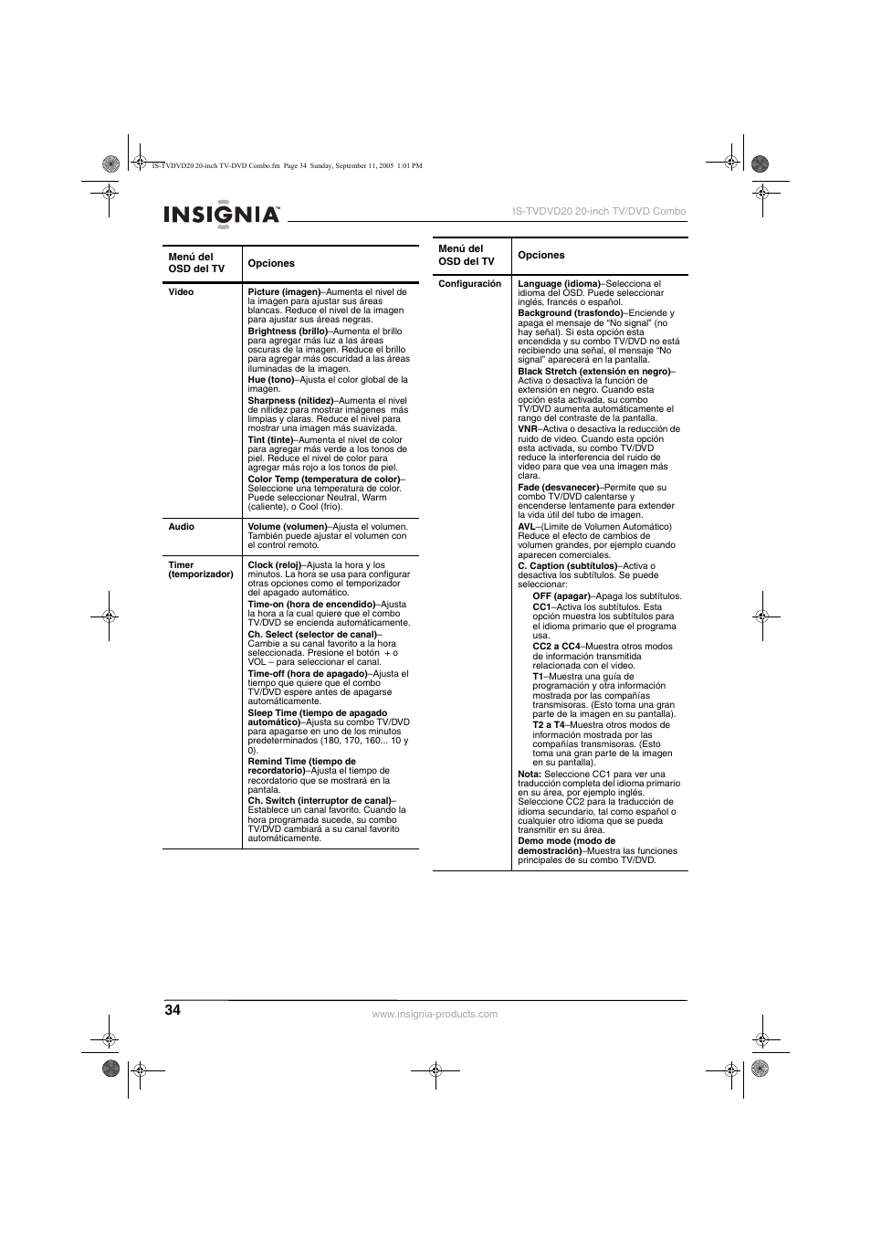 Insignia IS-TVDVD20 User Manual | Page 36 / 44