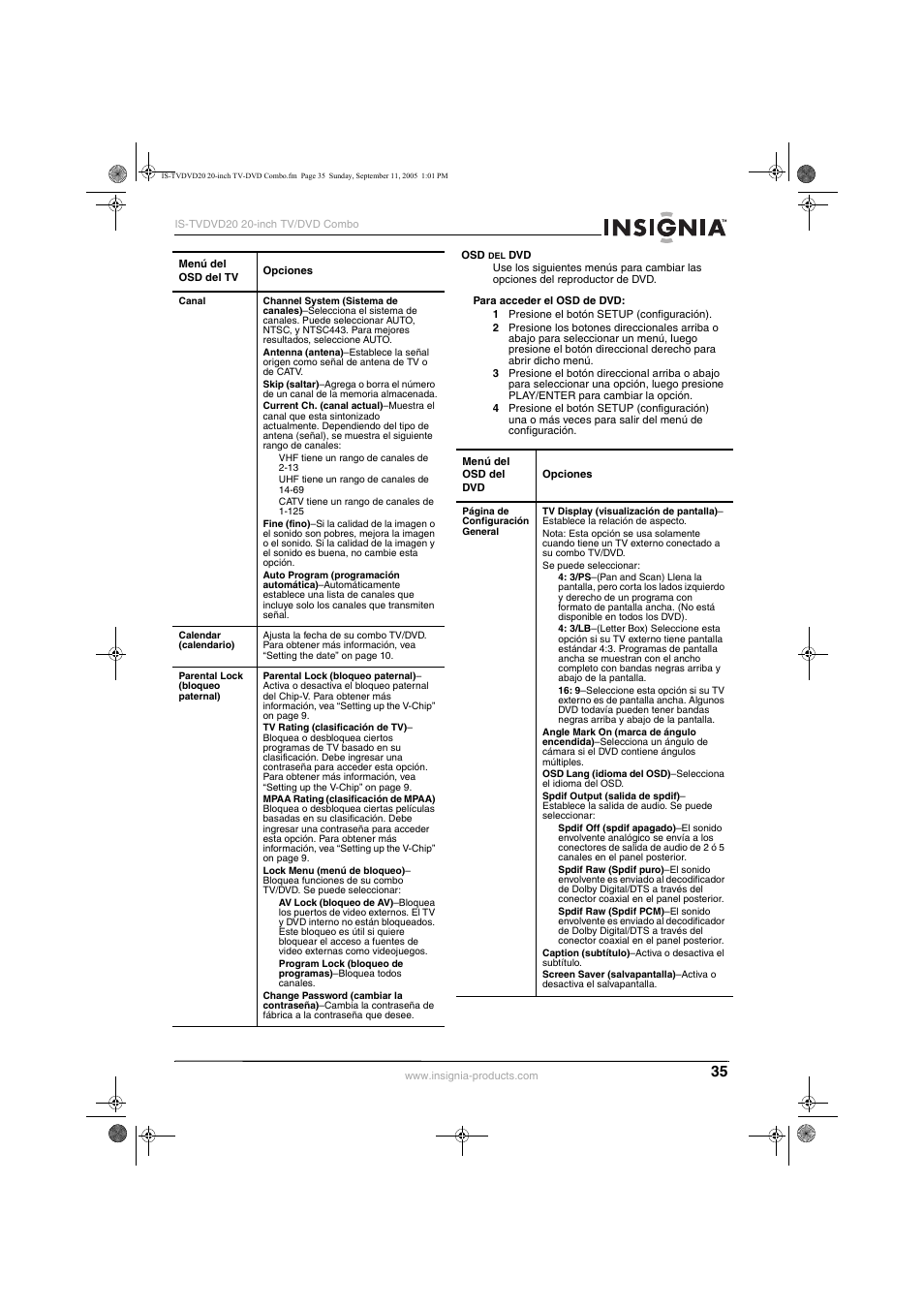 Insignia IS-TVDVD20 User Manual | Page 37 / 44