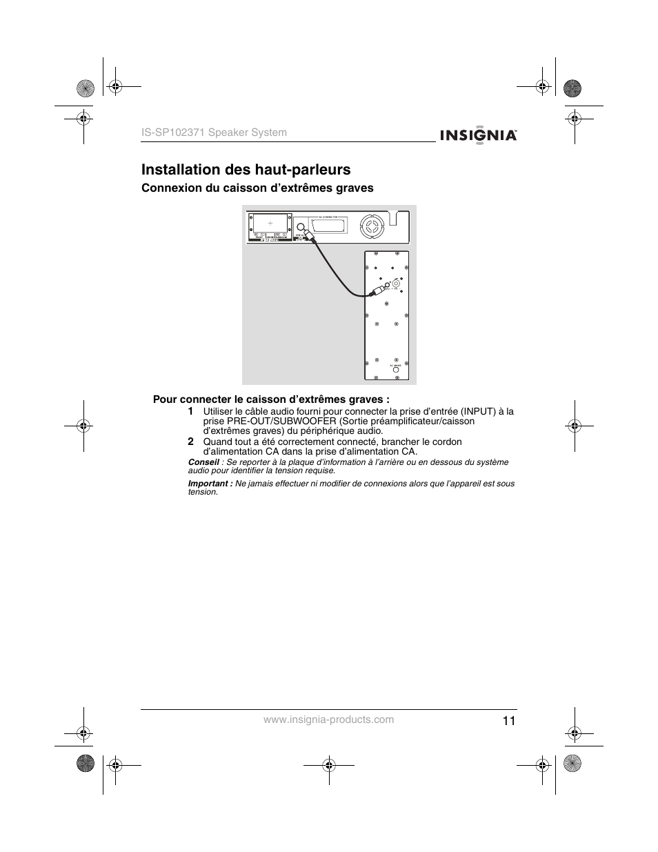 Installation des haut-parleurs | Insignia IS-SP102371 User Manual | Page 13 / 26