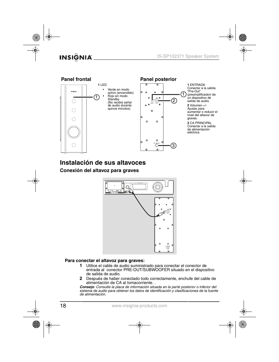 Instalación de sus altavoces | Insignia IS-SP102371 User Manual | Page 20 / 26