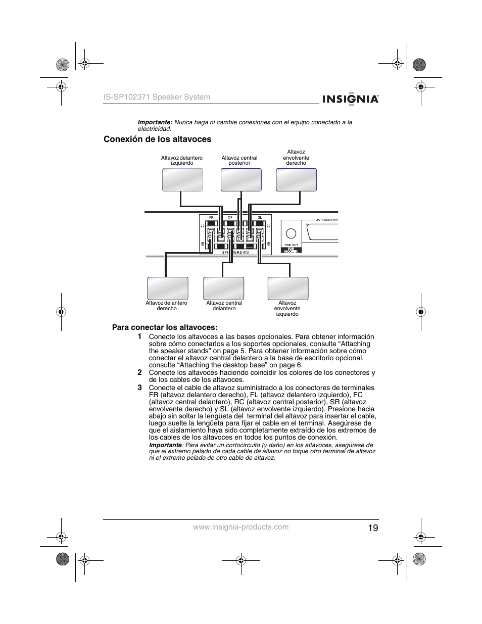 Conexión de los altavoces | Insignia IS-SP102371 User Manual | Page 21 / 26