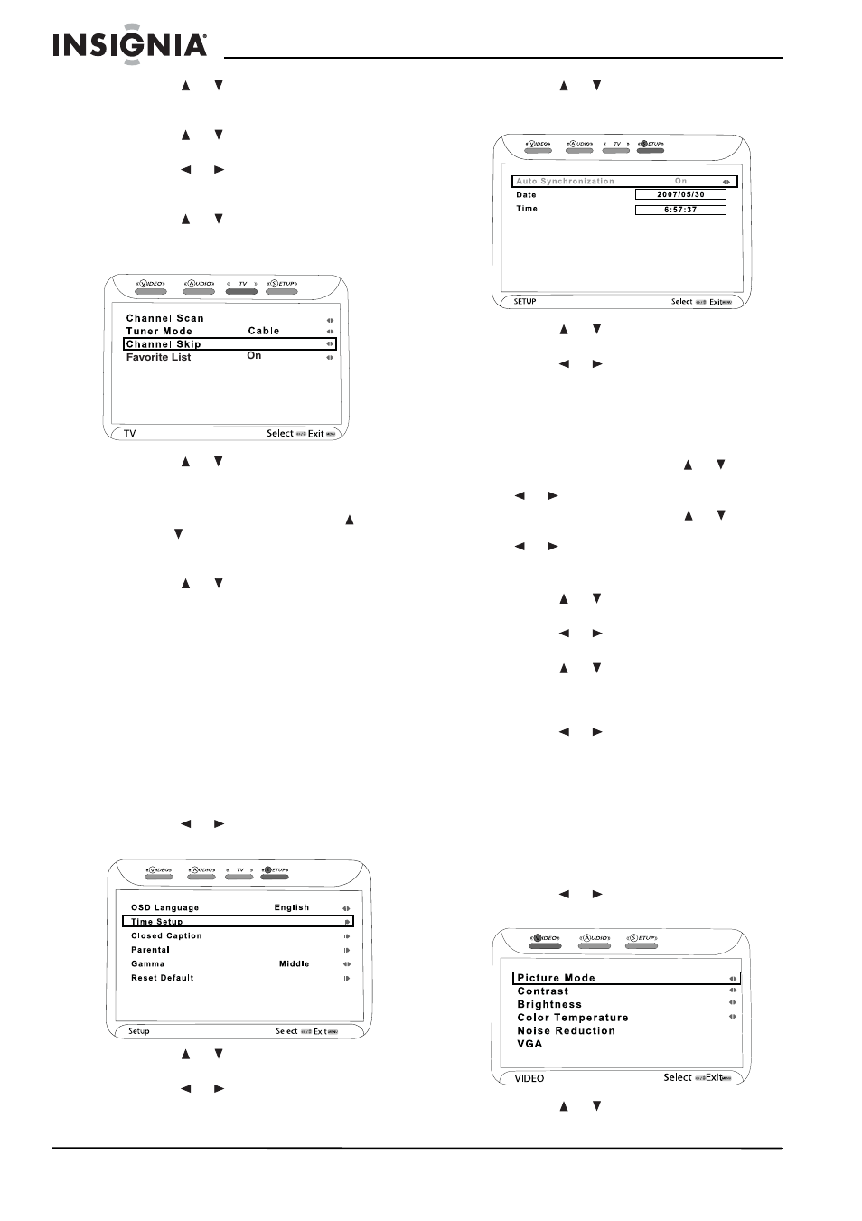 Setting up tv preferences, Changing the video settings | Insignia NS-LCD42 User Manual | Page 14 / 48