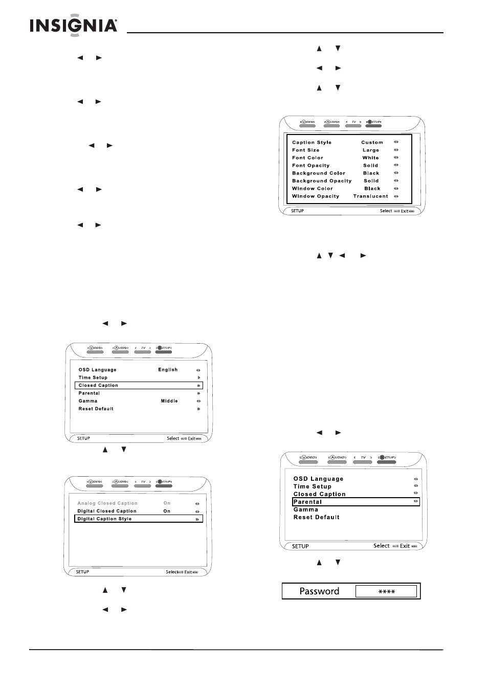 Setting up closed captioning, Setting up parental controls | Insignia NS-LCD42 User Manual | Page 16 / 48