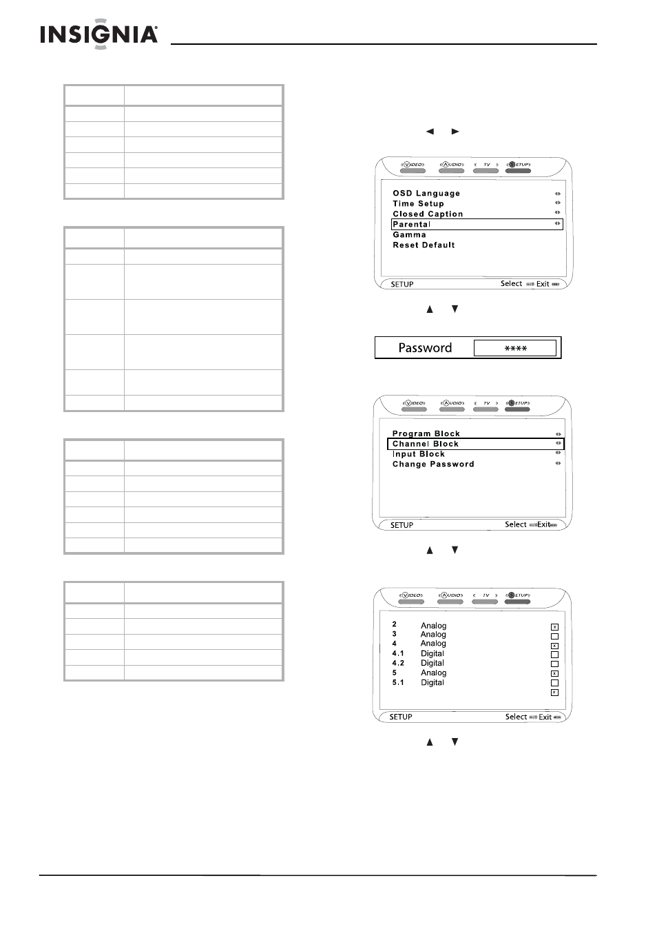 Tv parental guidelines (pg) ratings, American mpaa ratings, Canadian english mpaa ratings | Canadian french mpaa ratings | Insignia NS-LCD42 User Manual | Page 18 / 48