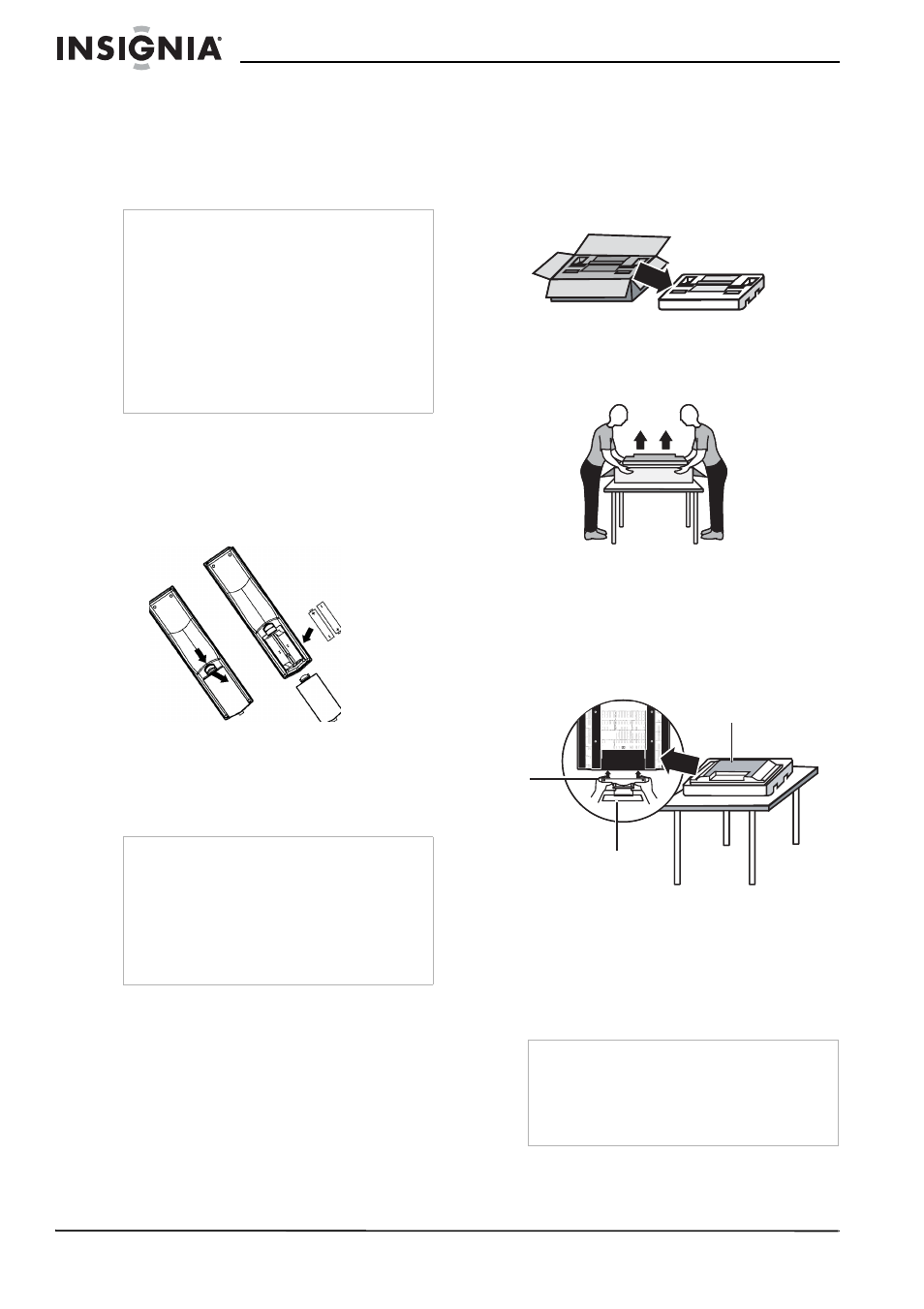 Usando el control remoto, Preparación de su televisor, Instalación de las pilas del control remoto | Conexión de su televisor a un tomacorriente | Insignia NS-LCD42 User Manual | Page 28 / 48
