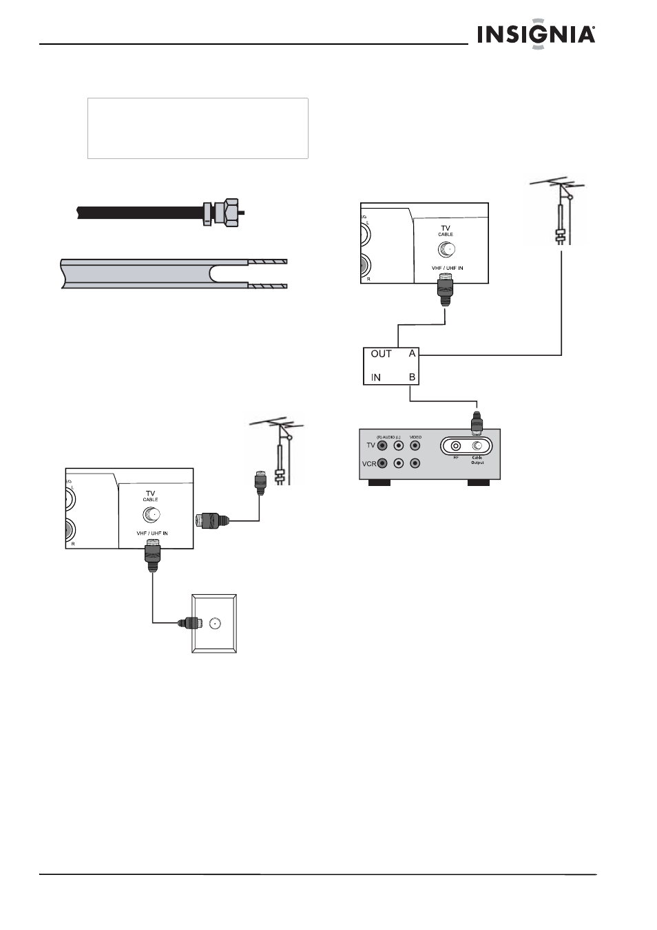 Conexión a una antena o a una toma de tv por cable | Insignia NS-LCD42 User Manual | Page 29 / 48