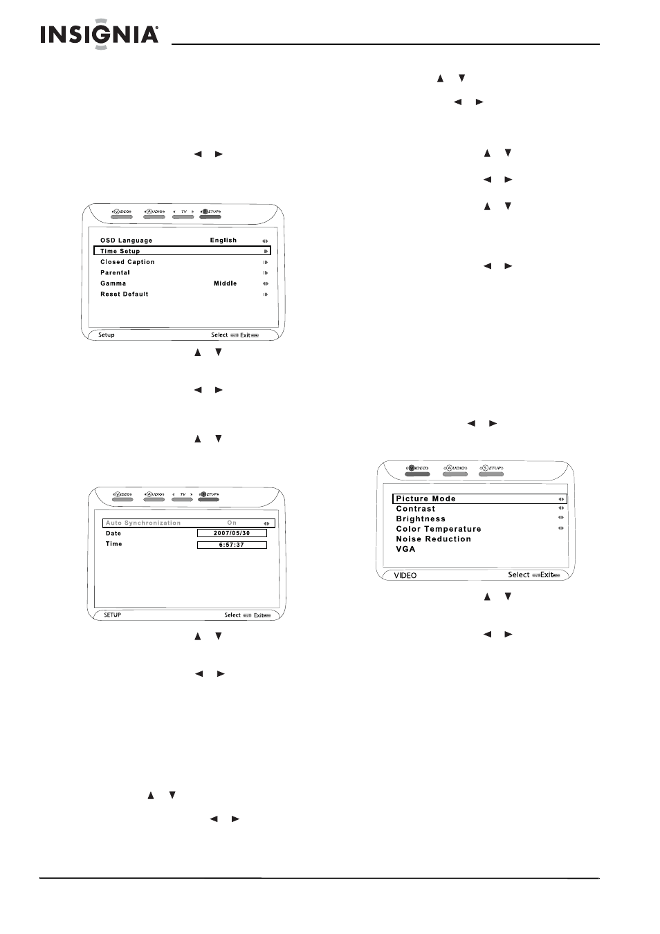 Configuración de las preferencias de tv, Cambiando la configuración de video | Insignia NS-LCD42 User Manual | Page 36 / 48