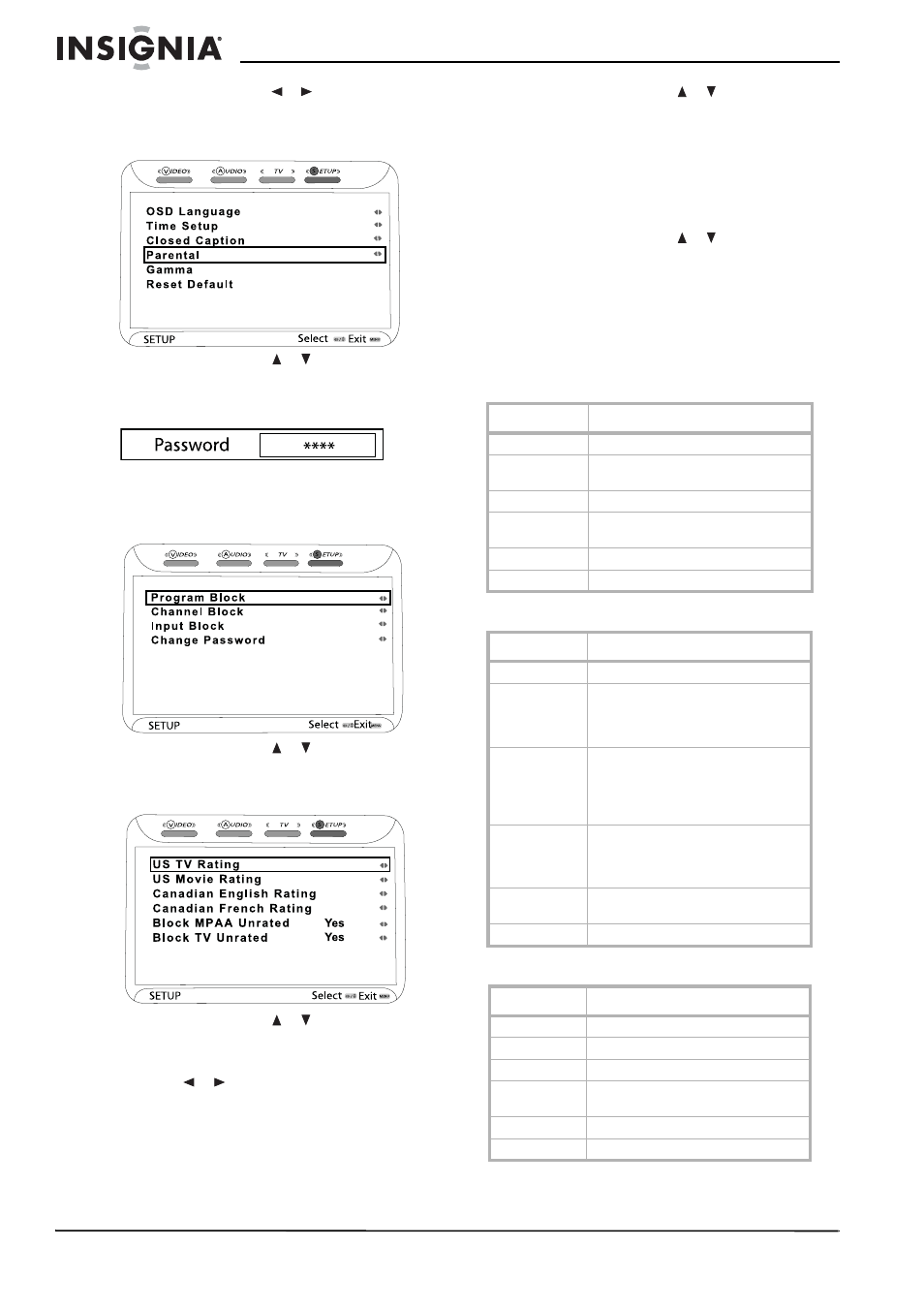Clasificaciones mpaa americanas, Clasificaciones mpaa para el canadá anglófono | Insignia NS-LCD42 User Manual | Page 40 / 48