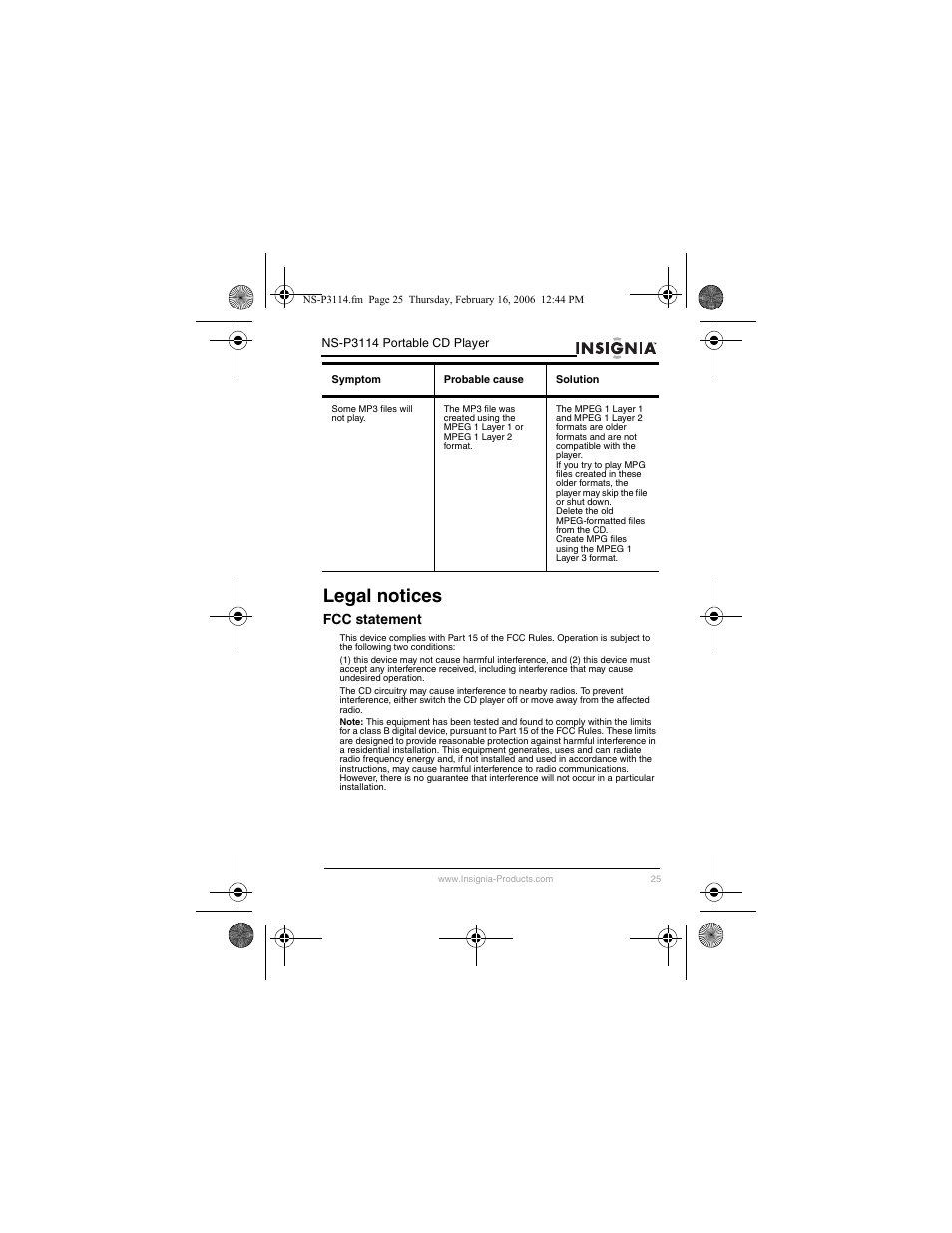 Legal notices | Insignia NS-P3114 User Manual | Page 27 / 96