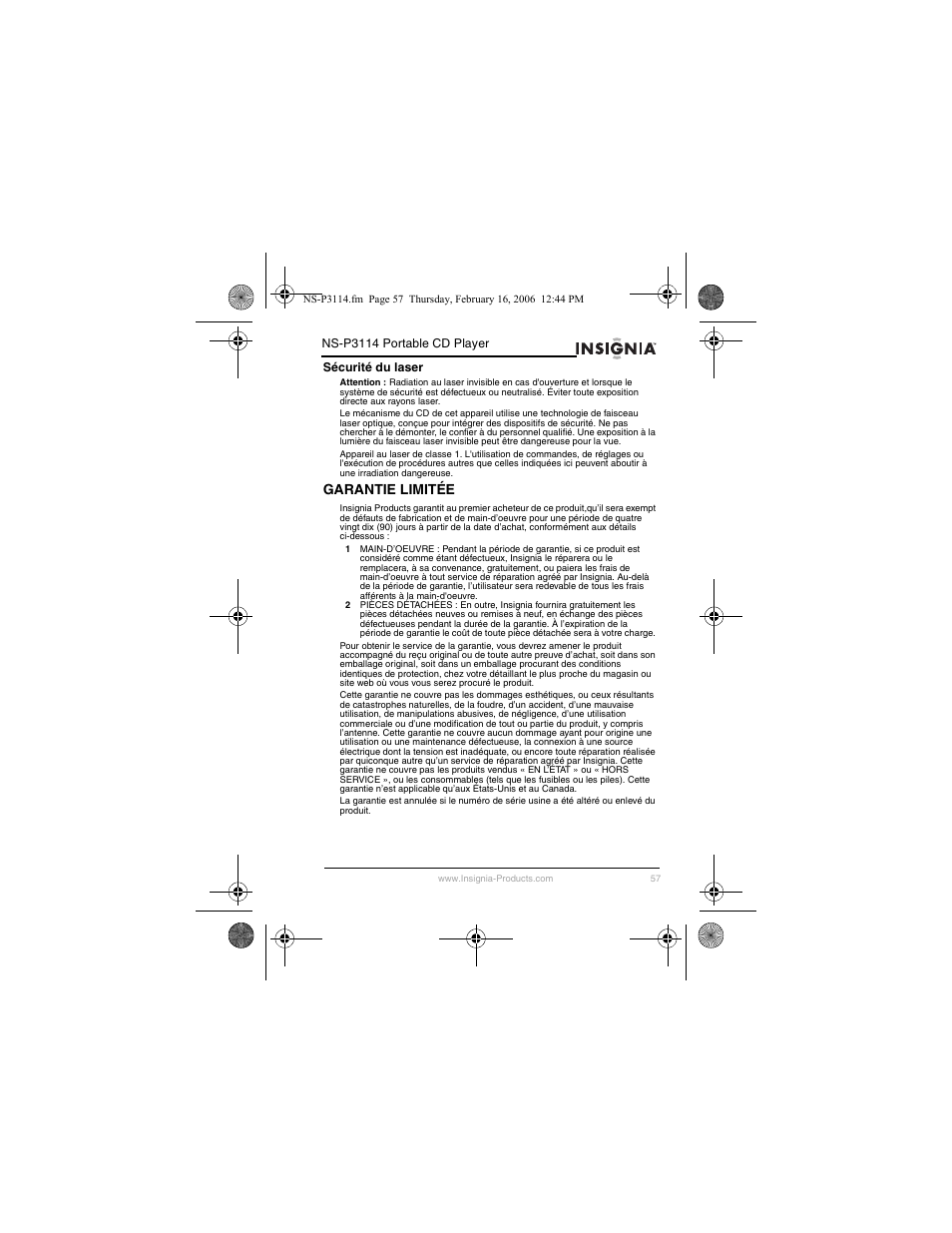 Garantie limitée | Insignia NS-P3114 User Manual | Page 59 / 96