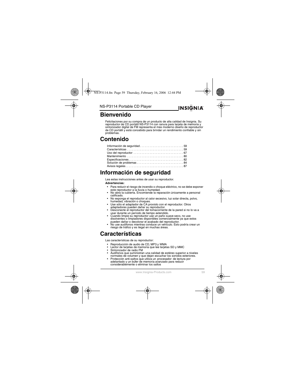 Insignia NS-P3114 User Manual | Page 61 / 96