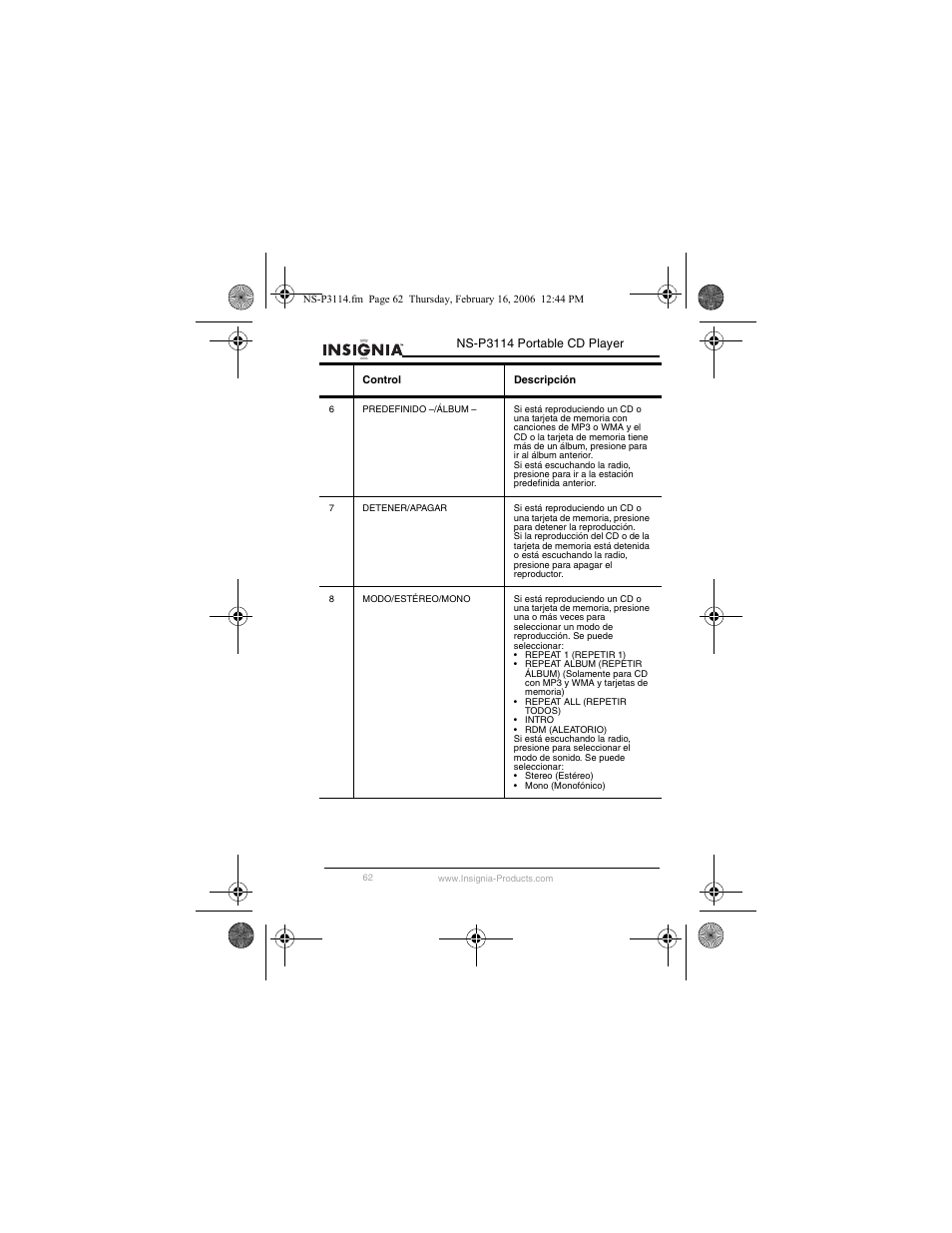 Insignia NS-P3114 User Manual | Page 64 / 96