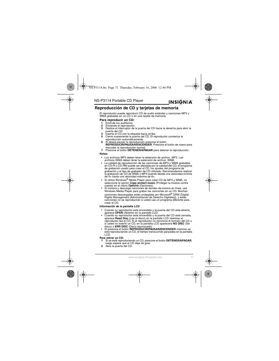 Insignia NS-P3114 User Manual | Page 73 / 96