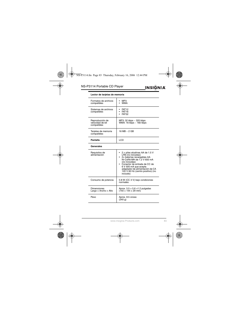 Insignia NS-P3114 User Manual | Page 85 / 96