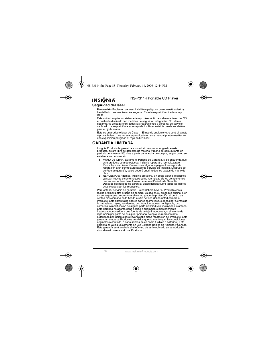 Garantia limitada | Insignia NS-P3114 User Manual | Page 90 / 96
