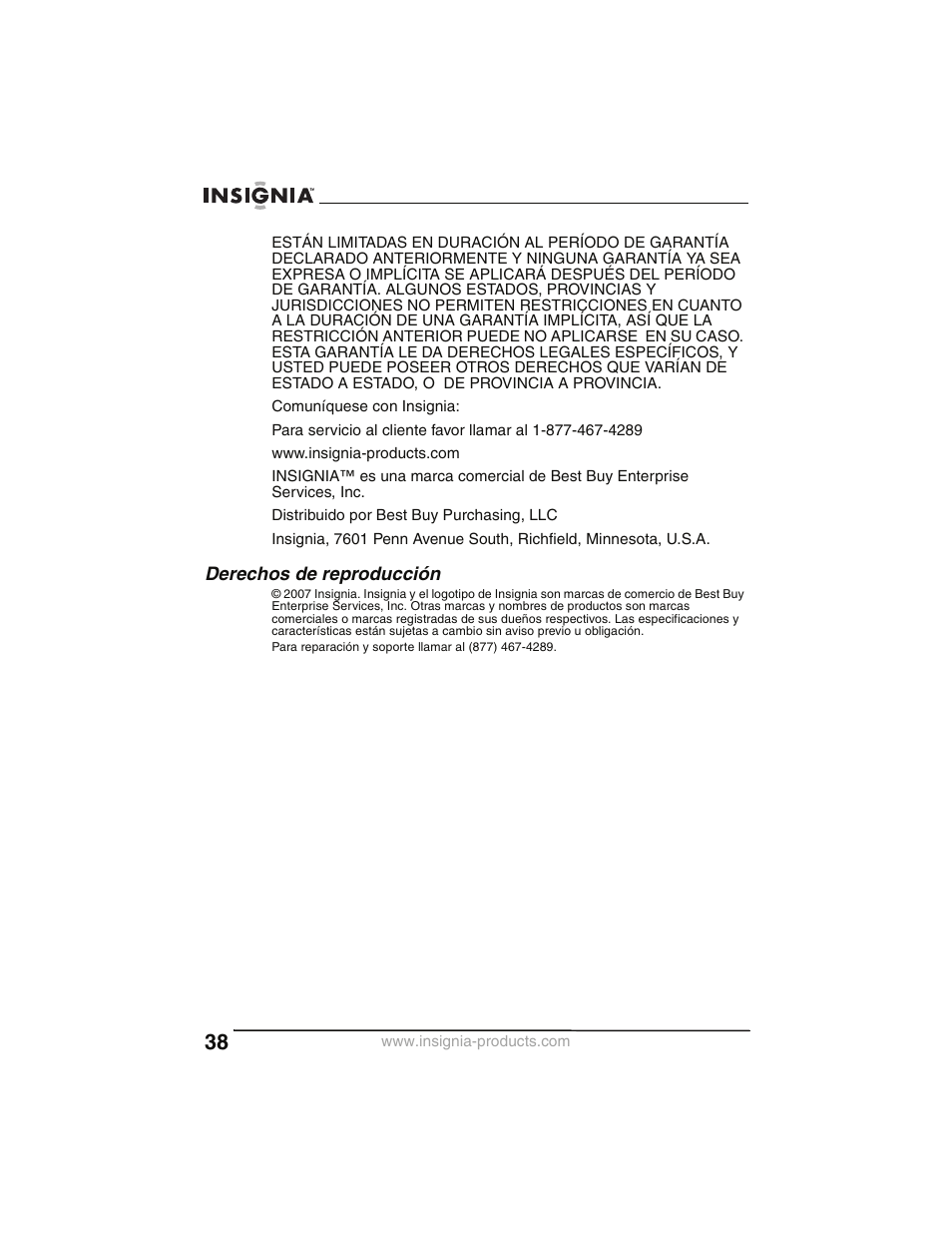 Derechos de reproducción | Insignia NS-P2000 User Manual | Page 38 / 40