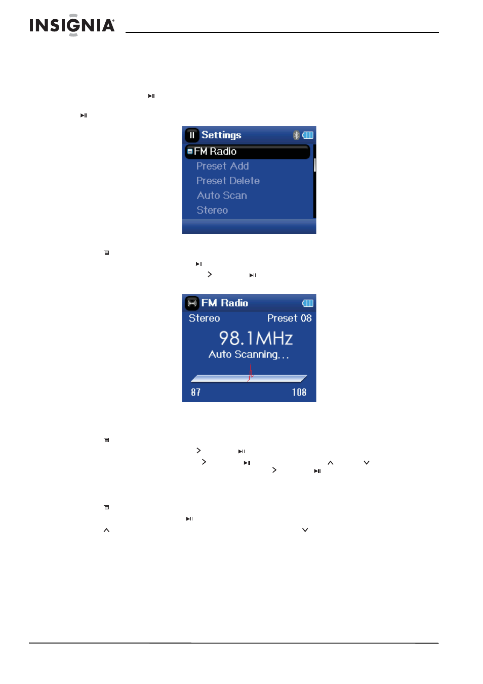 Setting station presets, Accessing station presets, Saving and retrieving rds data | Insignia NS-2V17 User Manual | Page 24 / 68