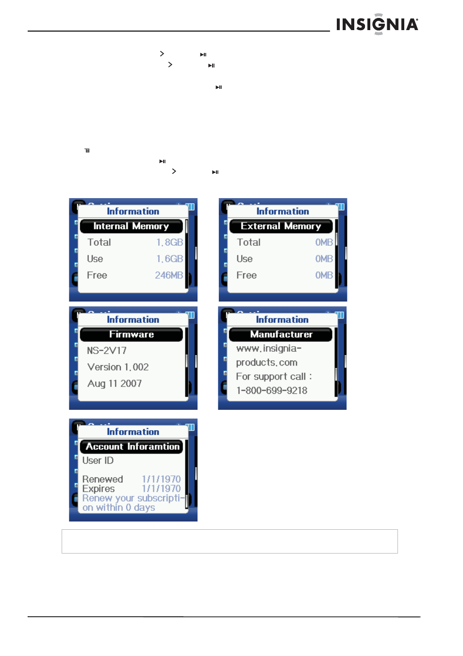 Viewing system information, Increasing capacity with a microsd flash card | Insignia NS-2V17 User Manual | Page 29 / 68