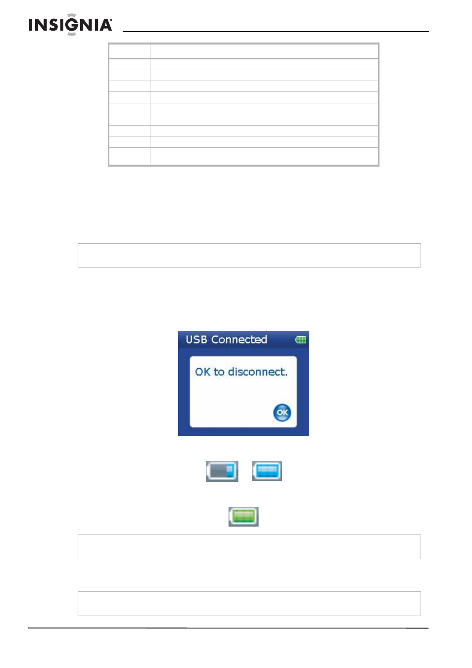 Preparación de su reproductor de mp3, Cargando la batería, Conectando auriculares | Cargando la batería conectando auriculares | Insignia NS-2V17 User Manual | Page 40 / 68