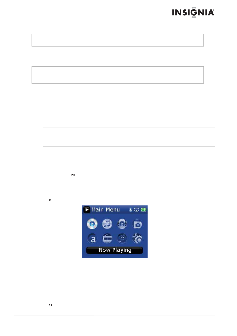 Instalación del software incluido, Usando su reproductor de mp3, Encendiendo y apagando su reproductor | Cómo navegar por los menús de pantalla | Insignia NS-2V17 User Manual | Page 41 / 68