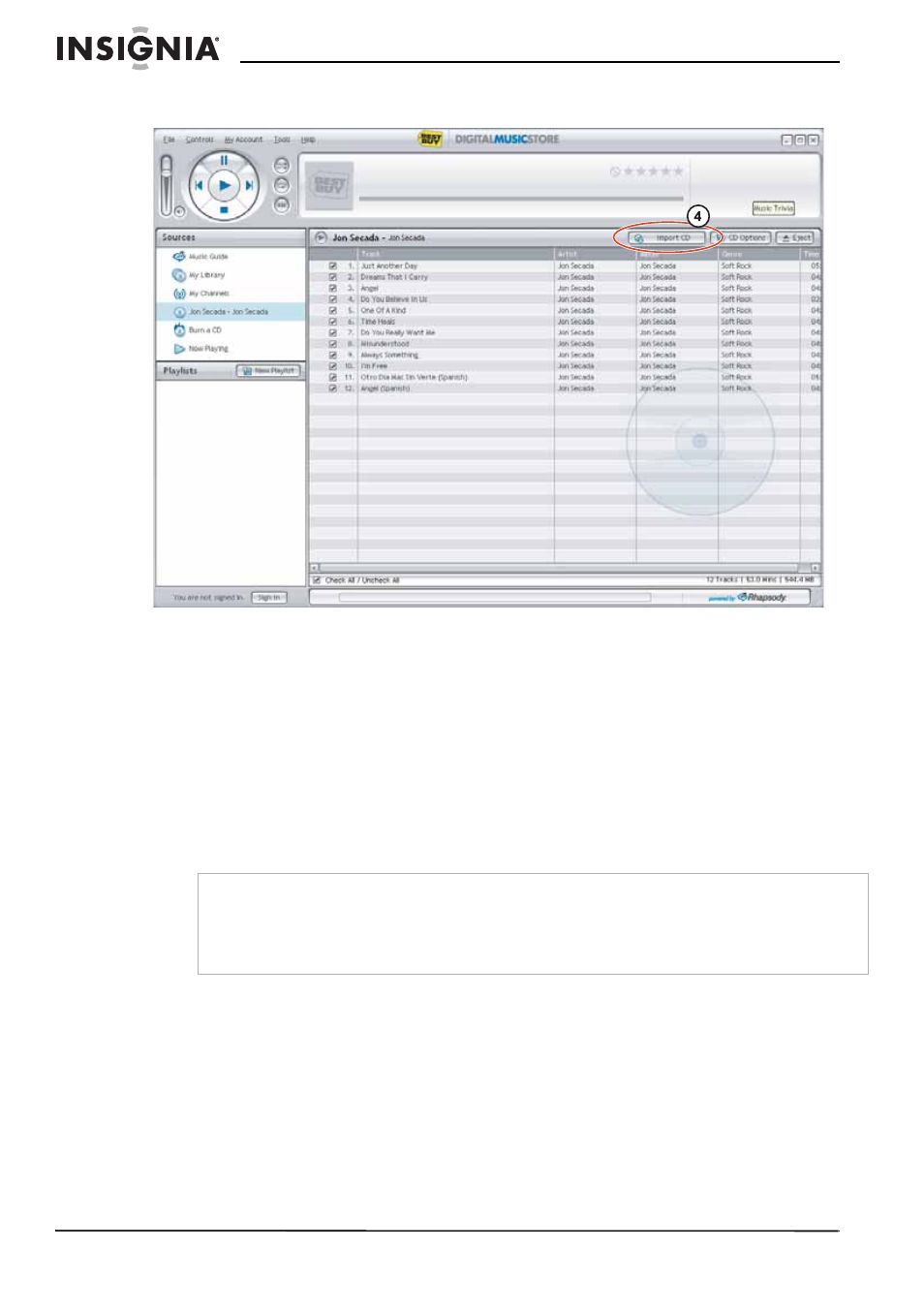 Obteniendo música de la digital music store | Insignia NS-2V17 User Manual | Page 44 / 68