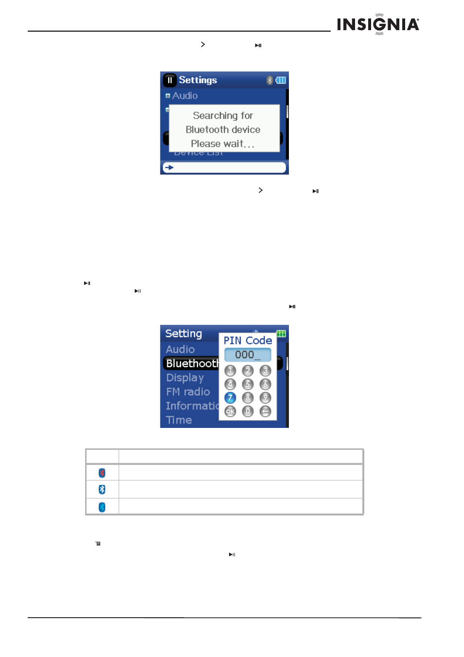 Uso de los iconos de estado de bluetooth, Viendo sus auriculares bluetooth | Insignia NS-2V17 User Manual | Page 59 / 68