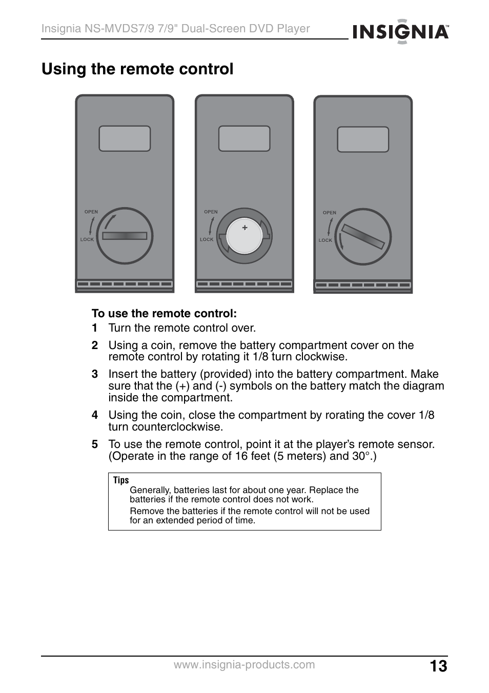 Using the remote control | Insignia NS-MVDS7 User Manual | Page 13 / 48