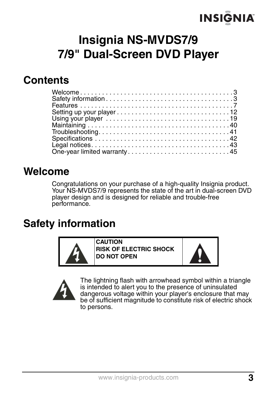 Insignia NS-MVDS7 User Manual | Page 3 / 48