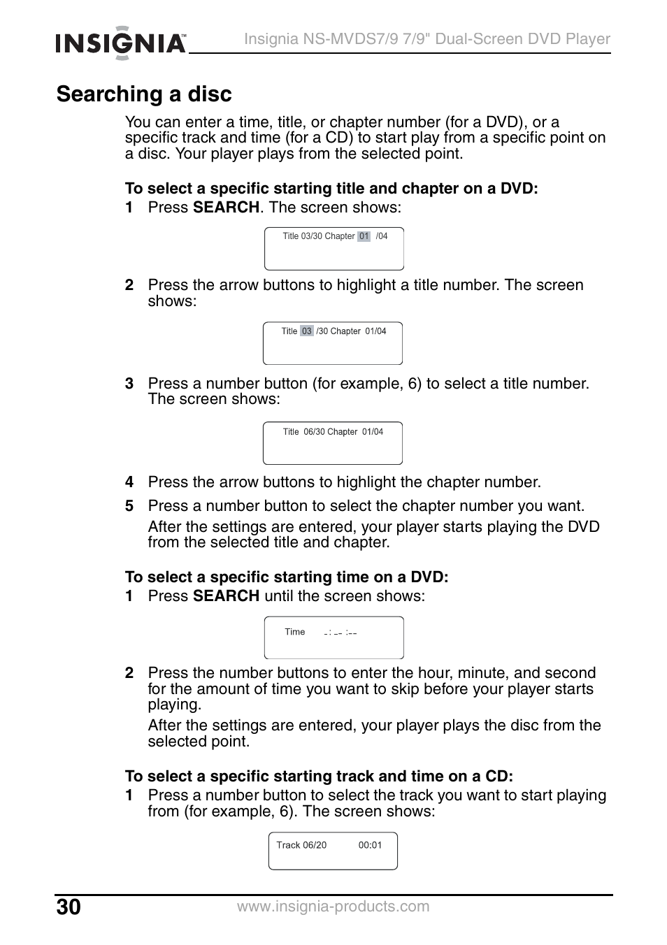 Searching a disc | Insignia NS-MVDS7 User Manual | Page 30 / 48
