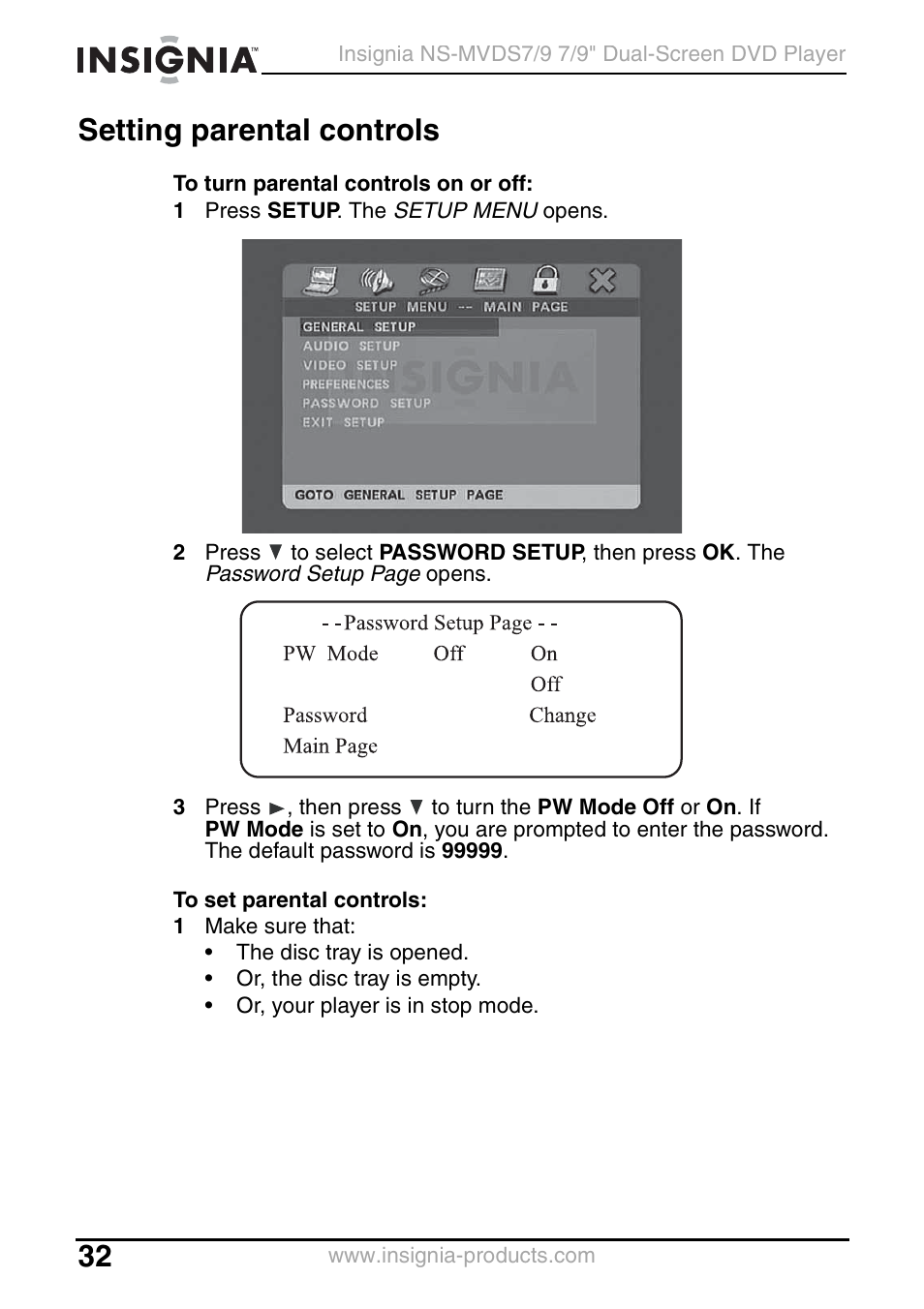 Setting parental controls | Insignia NS-MVDS7 User Manual | Page 32 / 48