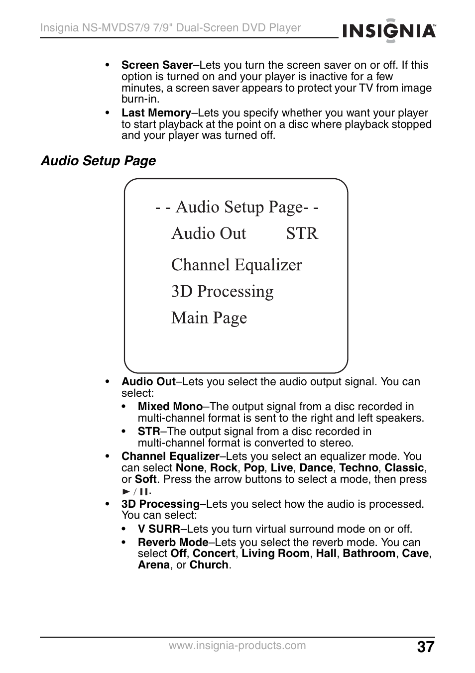 Audio setup page | Insignia NS-MVDS7 User Manual | Page 37 / 48