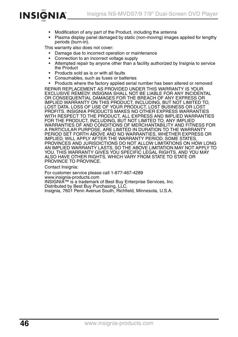 Insignia NS-MVDS7 User Manual | Page 46 / 48