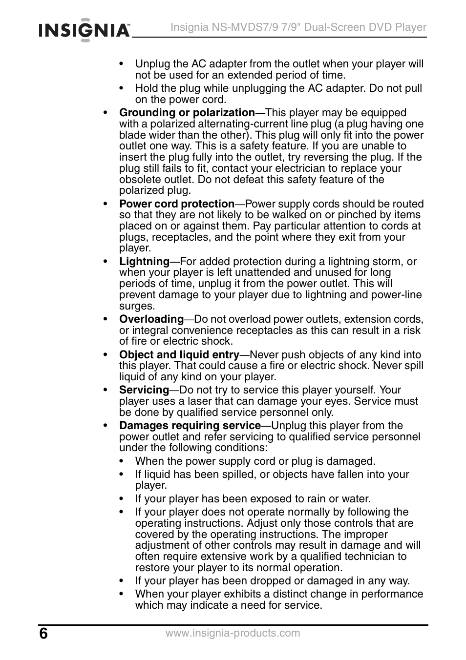 Insignia NS-MVDS7 User Manual | Page 6 / 48