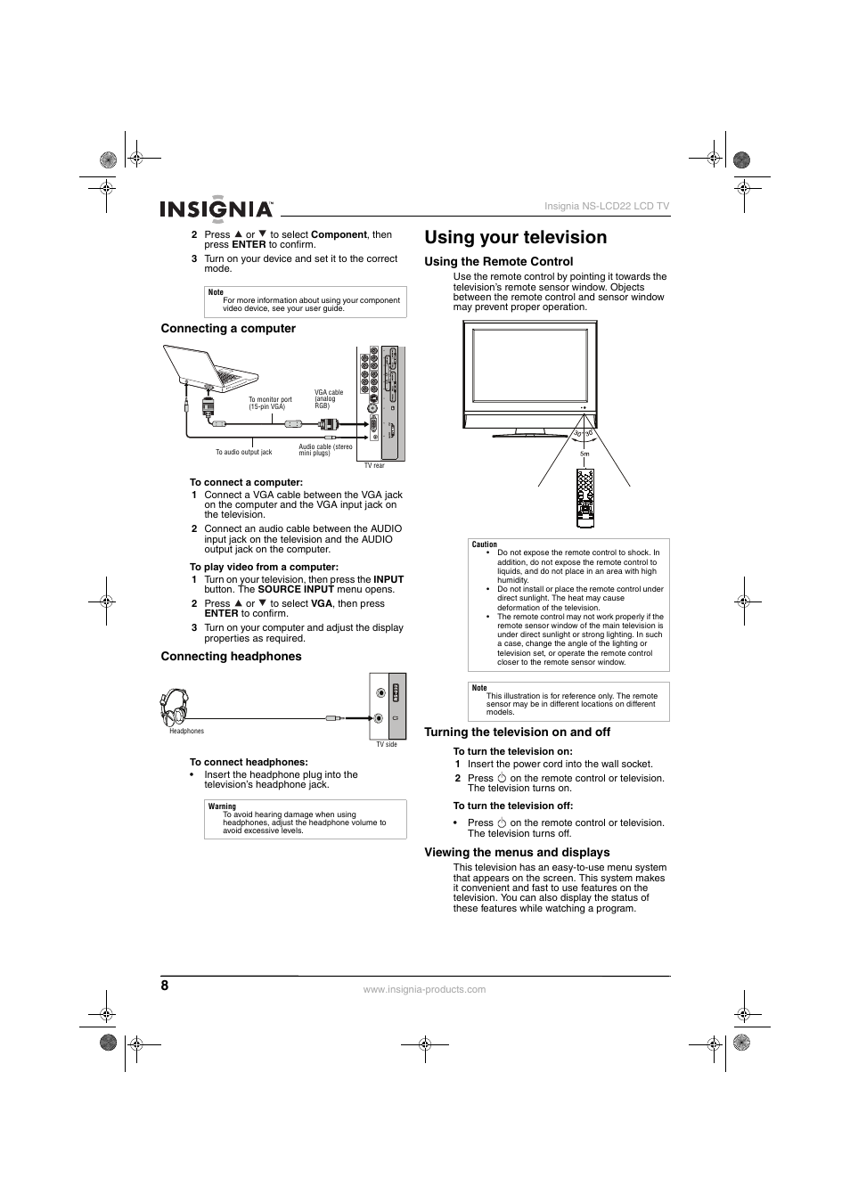 Using your television | Insignia NS-LCD22 User Manual | Page 10 / 76