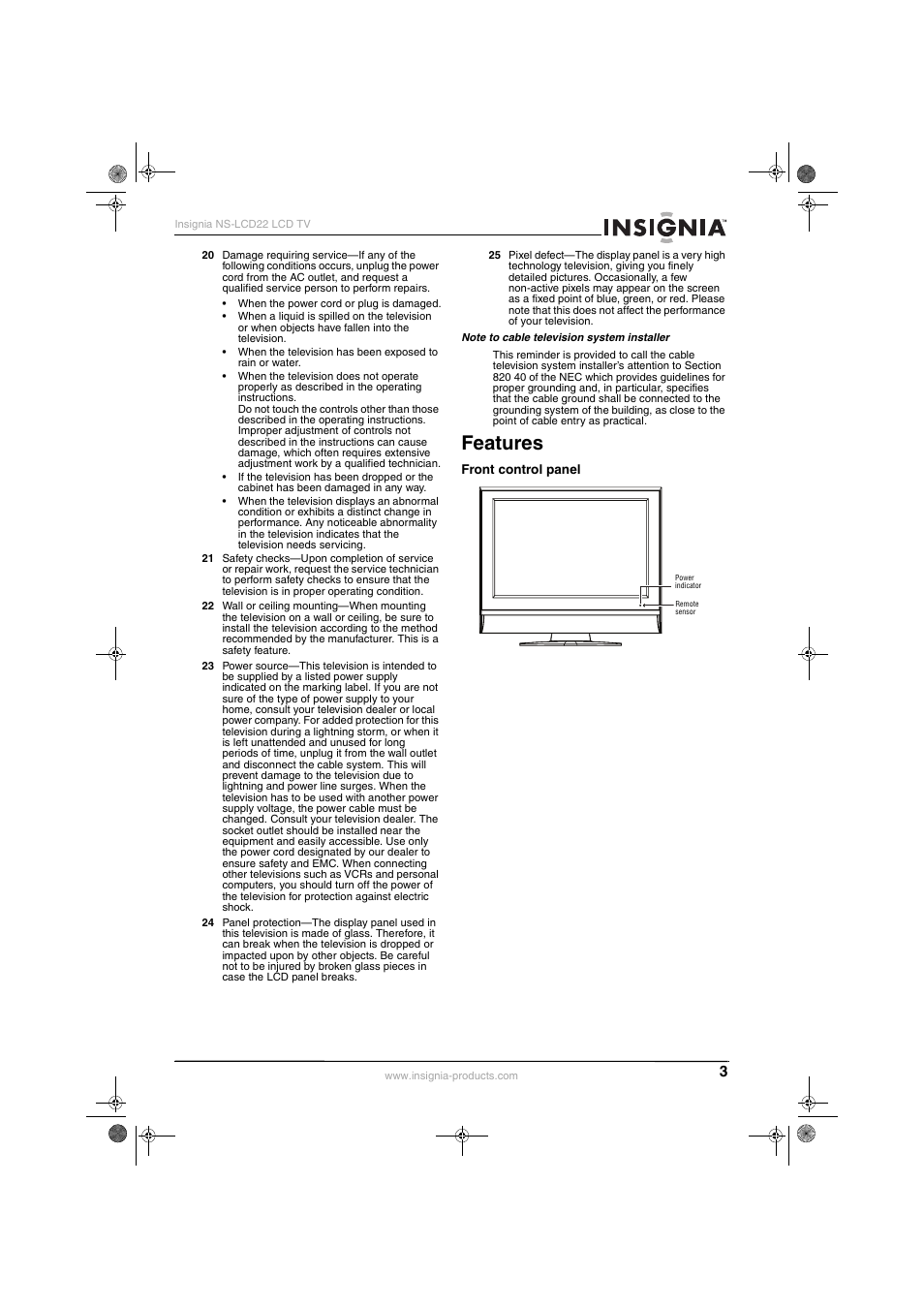 Features | Insignia NS-LCD22 User Manual | Page 5 / 76