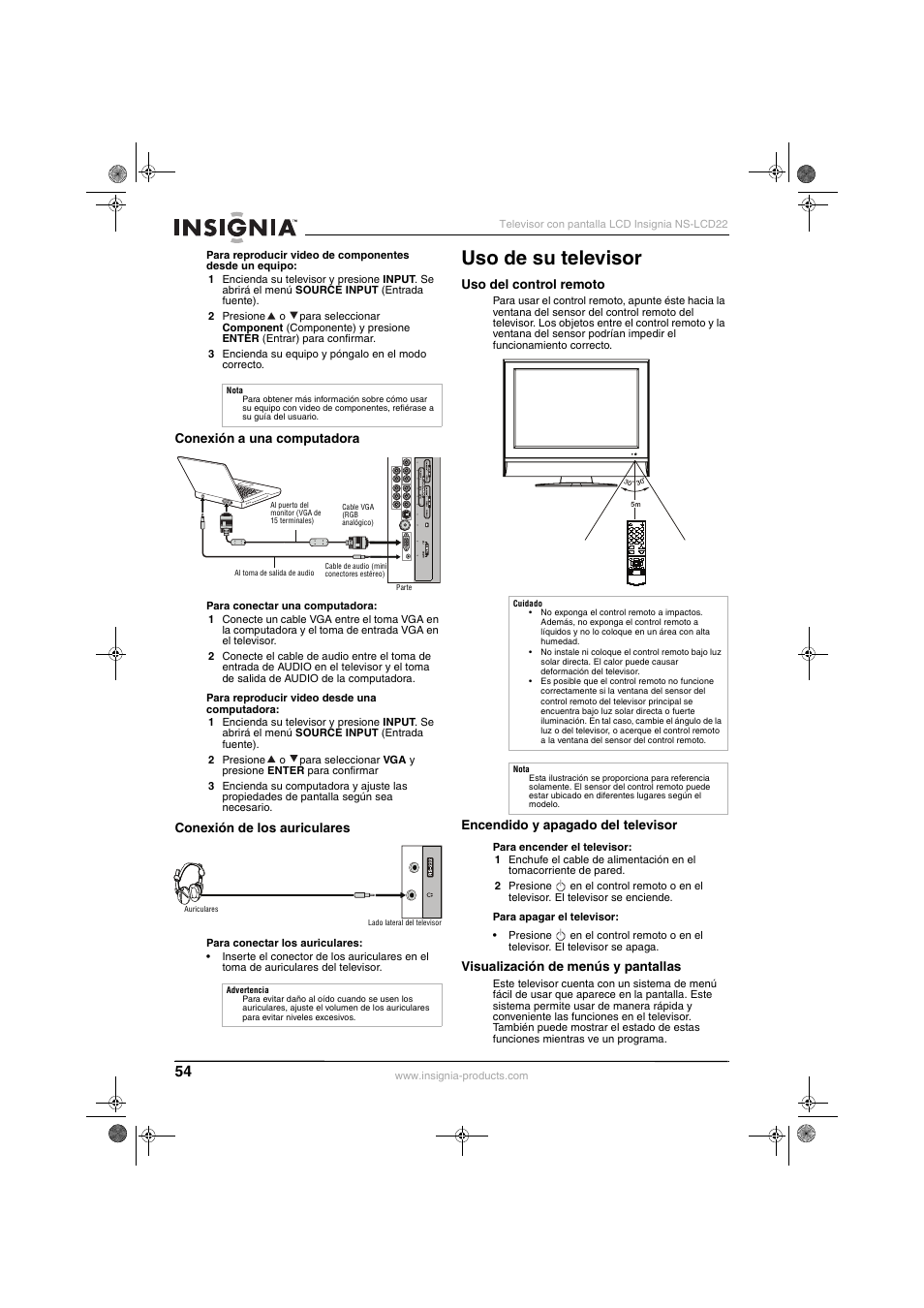 Uso de su televisor | Insignia NS-LCD22 User Manual | Page 56 / 76