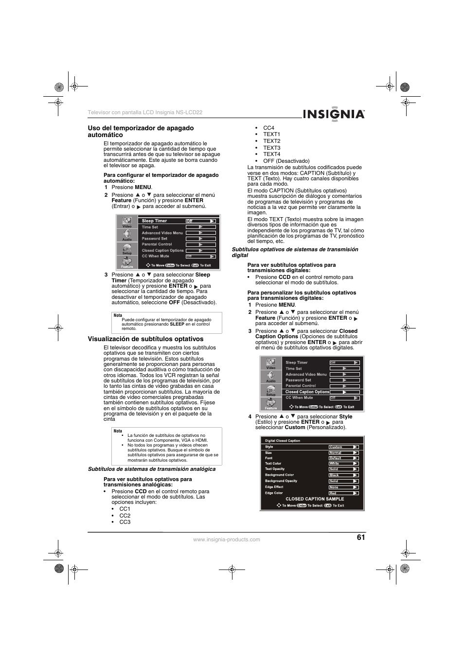 Insignia NS-LCD22 User Manual | Page 63 / 76