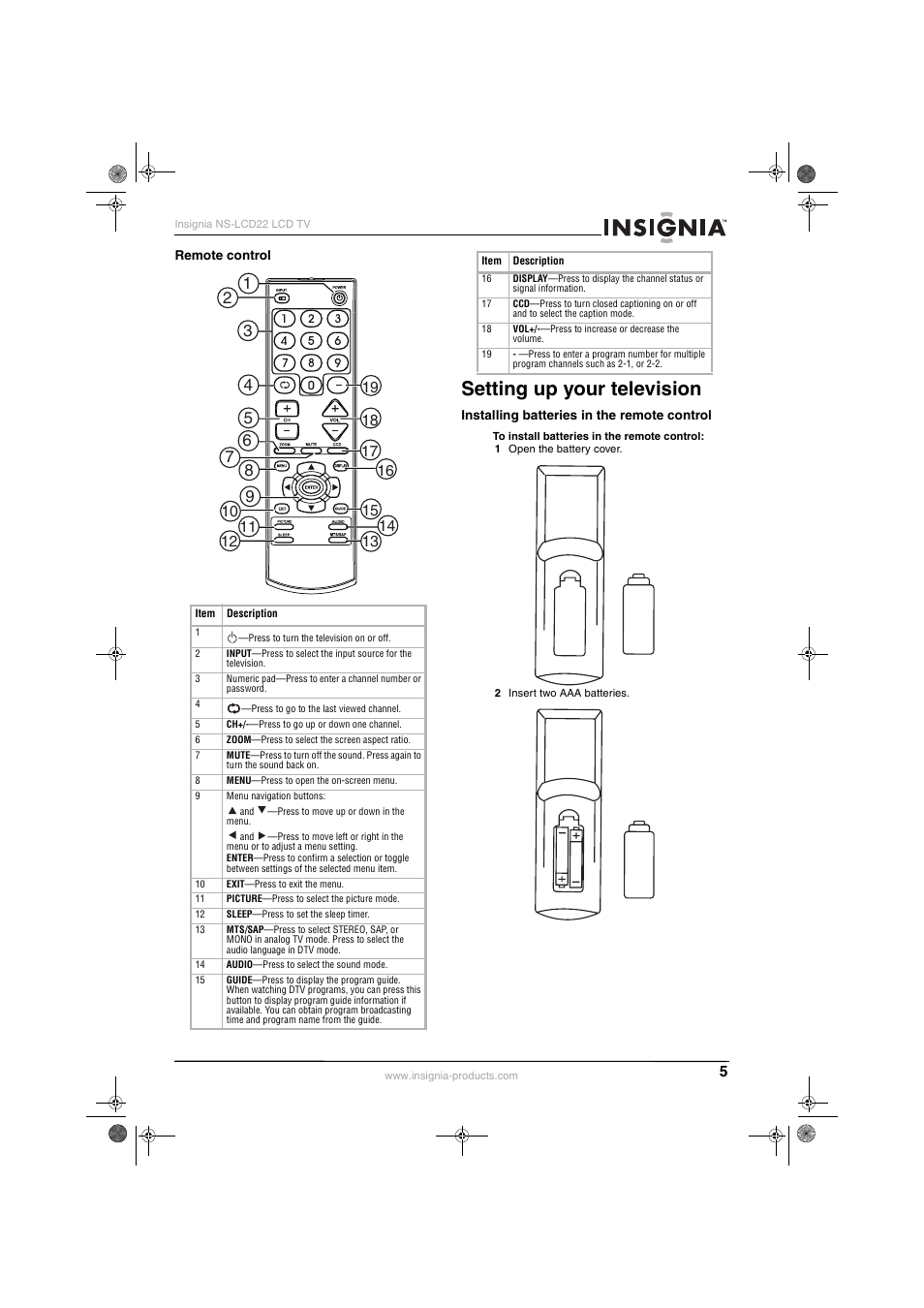 Setting up your television | Insignia NS-LCD22 User Manual | Page 7 / 76